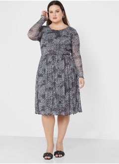 Buy Printed Mesh Detail Dress in Saudi Arabia