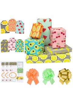 اشتري Wrapping Paper Sheet Set FoldedFlat Pull Bows $ Gift Tags & Stickers 6 Different Summer Fruit Design (45.2 Sq. Ft.Ttl.) 27.5 Inch X 39.4 Inch Per Sheet في الامارات