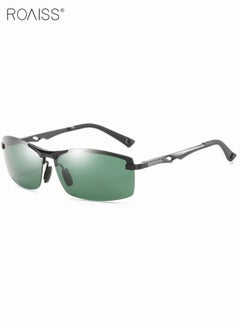 Buy Men's Rectangle UV 400 Polarized Semi-Frame Fashion Sunglasses (Black, Dark Green) in Saudi Arabia