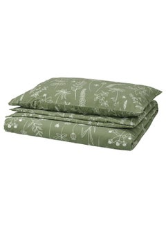 Buy Duvet Cover And Pillowcase Green/Floral Pattern 150X200/50X80 Cm in Saudi Arabia