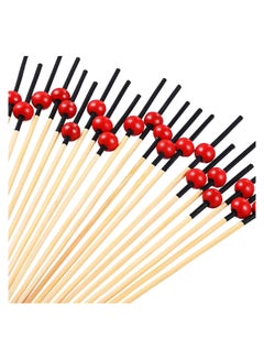 Buy Fruit Sticks, 200 Pieces 4.7 Inch Bamboo Toothpicks Wooden Sticks with Red Pearl, for Wedding Birthday Party Supplies, Drinks Fruits Decoration, Red Top Ball in Saudi Arabia