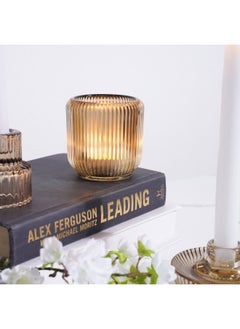 اشتري Arthur Glass Tealight Ribbed Candle Holder Dia8.5x8.5cm- Amber في الامارات