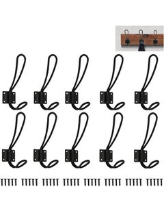Buy Rustic Entryway Hooks, 10 Pack Farmhouse Hooks With 40PCS Metal Screws Included, Black Decorative Wall Mounted Rustic Coat Hooks Rack, Double Vintage Organizer Hanging Wire Hook Clothes Hanger in UAE