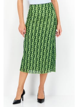 Buy Women Allover Printed Basic Midi Skirt, Green Combo in UAE