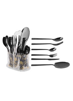 Buy LIFE SMILE 63-Piece Premium Cutlery Set, 18/10 Pure Stainless Steel Flatware Set with Stand, High Qulaity Rust Proof & Fade Proof Dinnerware Set (Black) in UAE