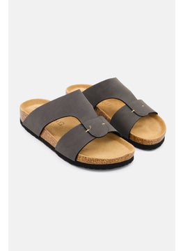 Buy Men Slip On Leather Cork Sandals, Dark Grey in UAE