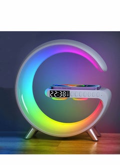 Buy Portable LED Bluetooth Speaker with Wireless Charger, RGB Night Light, App Control, and Digital Alarm Clock - Atmosphere Lamp for Desk or Bedside (White) in UAE