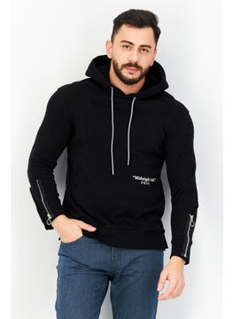 اشتري Men Hooded Graphic Print Long Sleeve Sweatshirt, Black في السعودية