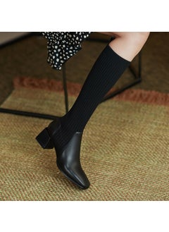 Buy QiLe Classic Elastic Knit Boots Retro Women Fall WinterBlack Black in UAE