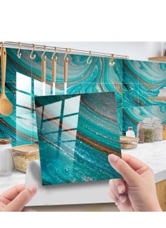 Buy 20 Pieces Marble Tile Stickers, PVC Waterproof Oil Proof Self Adhesive Stickers, Suitable for Kitchen Bathroom Backsplash Home Decor (Blue, 8"x8") in UAE