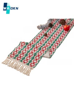 Buy 33cm x 220cm Cotton Woven Two-tone Panelled Table Runner with Geometric Check and Tassels, Woven Bohemian Coffee Tablecloth, Table Top Decoration for Home Shower Birthdays in Saudi Arabia