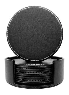 Buy Black Leather Coasters, Coasters with Holder Set of 5, Drink Coasters, Heat Resistant Mats, Coffee Coasters, Coffee Cup Protector Furniture, Sports Bottle in UAE