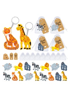 اشتري 30pcs Jungle Safari Animal Keychains - Mini Keychain Set for Kids Party Bag Fillers, Baby Shower Favors & Safari Themed Parties في السعودية