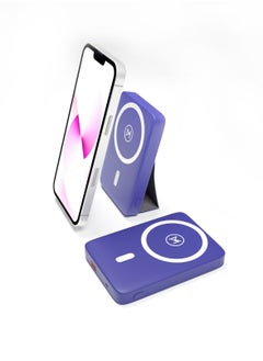 اشتري Power Bank Wireless Charger 10000 mAh Magnetic Mag-safe, Type C Mobile Fast Charging, Power bank iPhone charger Wireless for iPhone 12/13/14 Pro, Pro Max, Plus and Android with Foldable Stand - Blue في الامارات