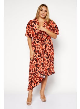 اشتري Women Plus Size Animal Print Wrap Dress, Orange/Black في السعودية