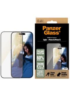 اشتري PanzerGlass® Eyecare Screen Protector for Apple iPhone 16 Anti-Reflective, Anti-Blue Light, Tempered Glass, High Scratch Resistance, Impact Resistance - with mounting aid for easy installation في الامارات