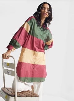 Buy Color Block Sleeve Button Down Shirt Kurti in UAE