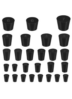 Buy 27 Pieces 10 Assorted Sizes 000# - 7# Tapered Lab Bungs Solid Rubber Stoppers Fasteners Black in Saudi Arabia