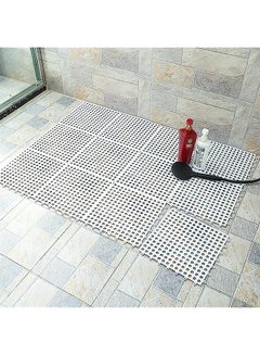 اشتري 10 PCS Bathroom Non-Slip Shower Mat Bath mats Floor Mat Cuttable Shower Toilet Interlocking Rubber Floor Tiles with Drain Holes Reversible Plastic Rug 30*30CM (White) في السعودية