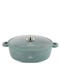 اشتري 40cm (9.6 Liter) LIFE SMILE Shallow Pot - Multi Layer Non Stick Granite Coating 100% PFOA Free - Glass Lid With Silicone Rim - Detachable Silicone Handles - Oven Safe Frying Pan (Green) في الامارات