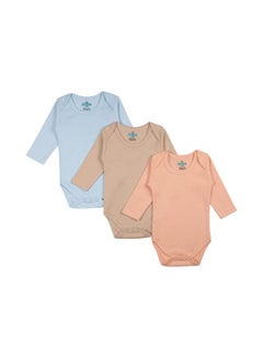 Buy 100% Super Soft Cotton, Long Sleeves Romper/Bodysuit, for New Born to 24months. Set of 3 - Blue, Brown, Orange in UAE