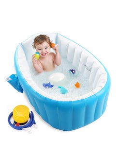 اشتري Baby Inflatable Bathtub, Portable Infant Toddler Bathing Tub Non Slip Travel Bathtub Mini Air Swimming Pool Kids Thick Foldable Shower Basin with Air Pump (Blue) في السعودية