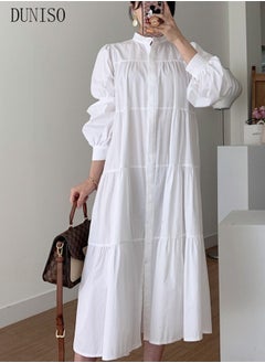 اشتري Women Elegant Casual Summer Spring Button Down Front Long Sleeve Maxi Dress Long Cardigan Cover Ups Flounce Shirt Dresses في السعودية