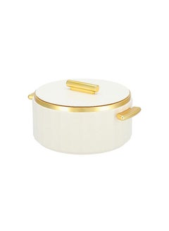 Buy Round Warmer Serving Pot With Lid Distinctive Design 1 Piece White/Gold in Saudi Arabia