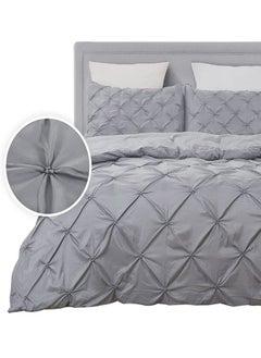 Buy 3 Pieces Pinch Pleated Luxuriously Soft 100% Microfiber Bedding Duvet Cover Set 1 Duvet Cover 220x240cm and 2 Pillow Cases 75x50cm in UAE