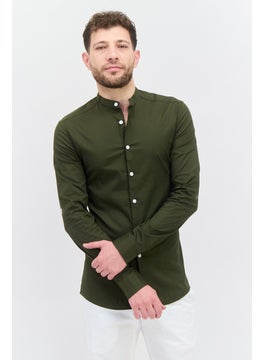 Buy Men Skinny Fit Solid Long Sleeves Casual Shirt, Olive in UAE