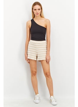 Buy Women Stripe Basic Shorts, Birch Suede/White in UAE