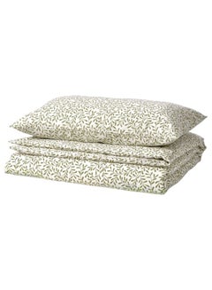 اشتري Duvet cover and pillowcase, white/green, 150x200/50x80 cm في السعودية