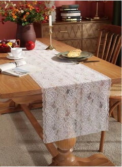 Buy 1-Piece French Style Romantic White Flower Shape Hollowed Out Lace Tablecloth/ Table Runner Polyamide Fiber White 40 x 180 Centimeter in UAE