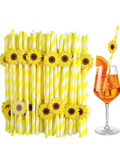 اشتري Sunflower Paper Disposable Straws, Tea Party Birthday Party Decorations, Biodegradable Flower Straws for Birthday Party Supplies, 100 Pcs في الامارات