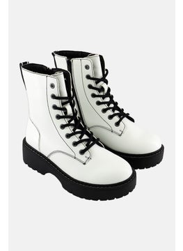 Buy Women Lace Up Ankle Boots, White/Black in UAE