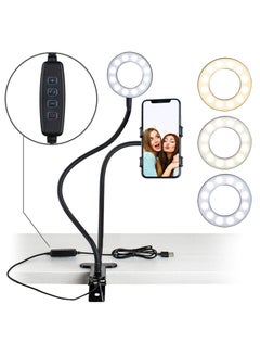Buy Selfie Ring Light with Gooseneck Stand & Cell Phone Holder, Social Media Influencer Live-Streaming Phone Mount and Light Kit for Live Stream Office Kitchen(Black) in UAE