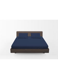 Buy 3 Piece Hometex Design King Size Dyed Flat Sheet Set Navy Blue - 1 Flat Sheet (240x260 cm) + 2 Pillow Covers (50x75 cm) in UAE