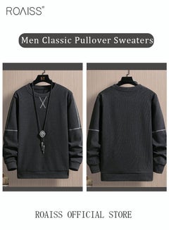 Buy Men's Crewneck Sweater Soft Casual Sweaters for Men Classic Pullover Sweaters Basic Tops Knitted Thermal Fleece Sweatshirt Fall Winter Clothing for Men Teens Black in Saudi Arabia