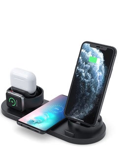 Buy 6 in 1 Multi-Function Wireless Charger Stand Fast Charging Station For Mobile Phone Watch Earphone Black in Saudi Arabia