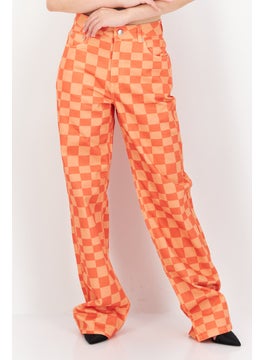 اشتري Women Regular Fit Checkered Board Denim, Orange في الامارات