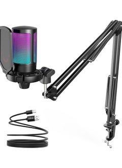 Buy Gaming PC USB Microphone, Podcast Condenser Mic with Boom Arm, Pop Filter, Mute Button for Streaming, Twitch, Online Chat, RGB Computer Mic for PS4/5 PC Gamer Youtuber-AmpliGame A6T in Saudi Arabia