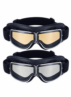 Buy 2 Pcs Motorcycle Riding Glasses Goggles Vintage Pilot Style Cruiser Scooter Goggle ATV Anti-Scratch Dustproof Windproof in Saudi Arabia