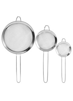 Buy 3 fine sieves, kitchen sieve, flour strainer, stainless steel strainer, fine-mesh strainer, stainless steel, fine flour seven icing sugar strainer, for flour rice, pasta, icing sugar beans in UAE