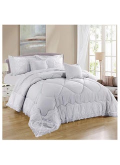 اشتري COMFY 6 PC EMBROIDERY LACE COTTON SOFT KINGSIZE COMFORTER SET WHITE في الامارات