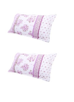 Buy Pack of 2 Microfiber Polyster Pillowcases, Shams, Floral Pattern, Zipper closure Style , Zippered Pillow, Ultra Soft and Premium Quality Size:50*75 Cm in Saudi Arabia