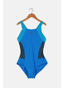 Buy Women Brand Logo One Piece Swimsuit, Blue Combo in Saudi Arabia