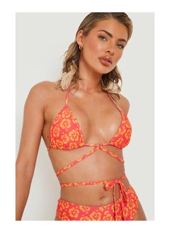 Buy Tropical Floral Triangle Tie Waist Bikini Top in UAE