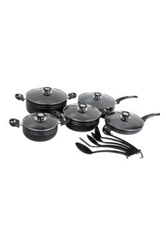 Buy 16 Piece Non-Stick Cookware Set with Tempered Glass Lids and Spreader Black in Saudi Arabia