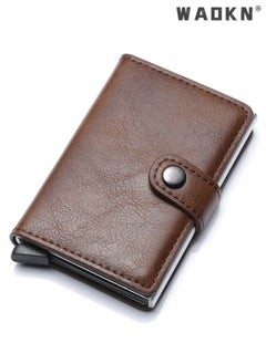 اشتري Automatic PU Leather Credit Card Holder，Men’s RFID Blocking Wallet Card Holder Pu Leather Card Wallet Pu Leather Automatic Minimalist Slim Metal Card Organizer Brown في الامارات