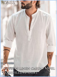 اشتري Mens Button Up Shirts Long Sleeve Linen Beach Casual Cotton Summer Lightweight Tops في السعودية